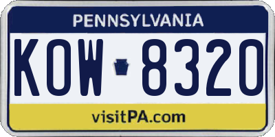 PA license plate KOW8320