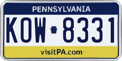 PA license plate KOW8331