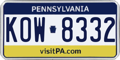 PA license plate KOW8332