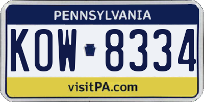 PA license plate KOW8334