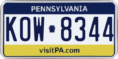 PA license plate KOW8344