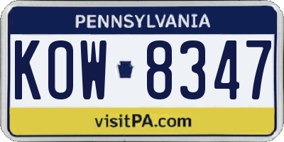 PA license plate KOW8347