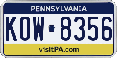 PA license plate KOW8356