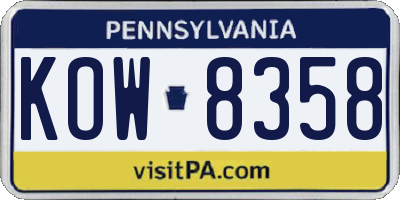 PA license plate KOW8358