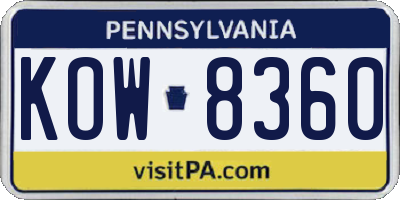 PA license plate KOW8360