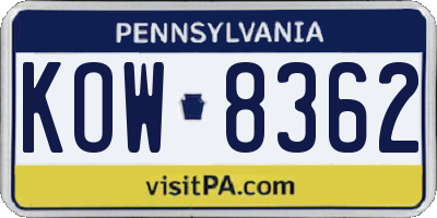 PA license plate KOW8362