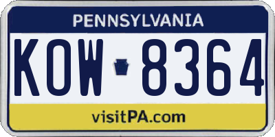 PA license plate KOW8364