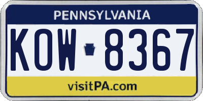 PA license plate KOW8367