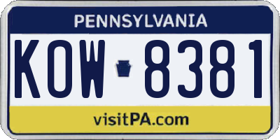 PA license plate KOW8381
