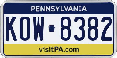 PA license plate KOW8382