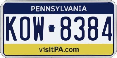 PA license plate KOW8384