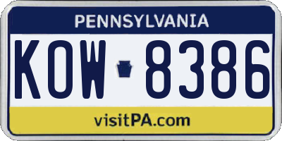 PA license plate KOW8386