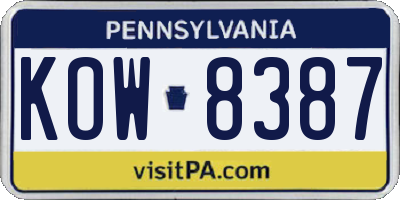 PA license plate KOW8387