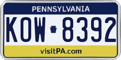 PA license plate KOW8392