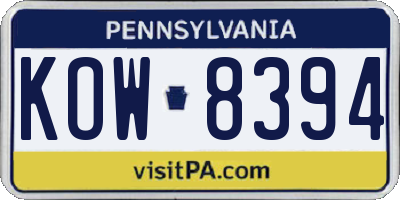 PA license plate KOW8394