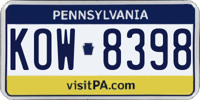 PA license plate KOW8398
