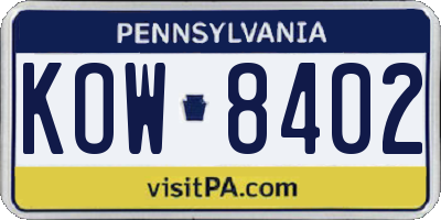 PA license plate KOW8402