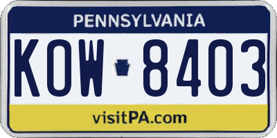 PA license plate KOW8403