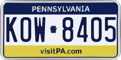 PA license plate KOW8405