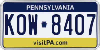 PA license plate KOW8407