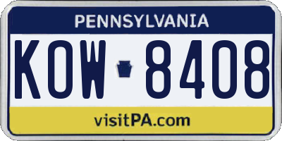 PA license plate KOW8408