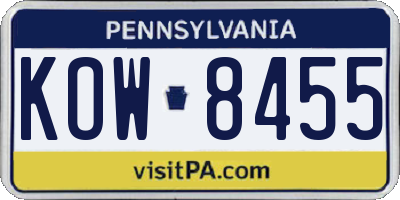 PA license plate KOW8455