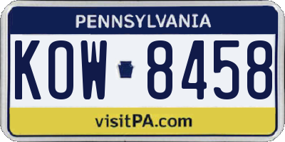 PA license plate KOW8458