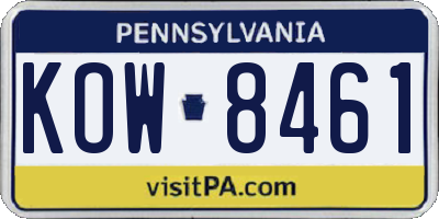 PA license plate KOW8461
