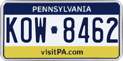 PA license plate KOW8462