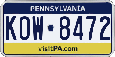 PA license plate KOW8472