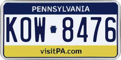 PA license plate KOW8476