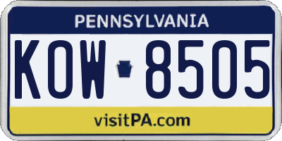 PA license plate KOW8505