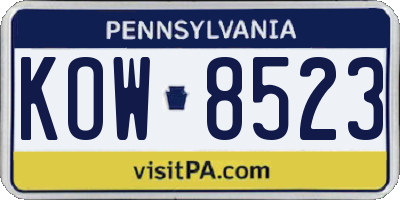PA license plate KOW8523