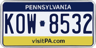 PA license plate KOW8532