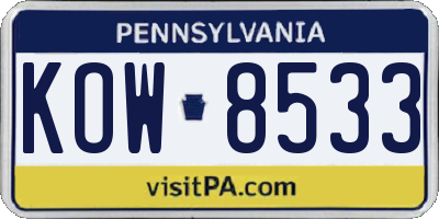 PA license plate KOW8533