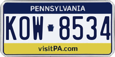 PA license plate KOW8534