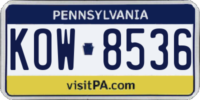 PA license plate KOW8536