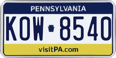 PA license plate KOW8540