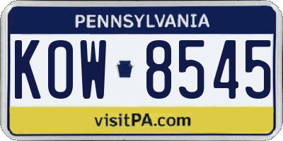 PA license plate KOW8545