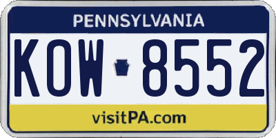 PA license plate KOW8552