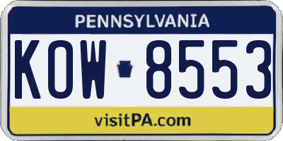 PA license plate KOW8553