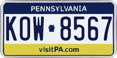 PA license plate KOW8567