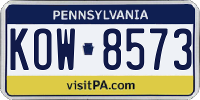 PA license plate KOW8573