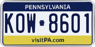 PA license plate KOW8601