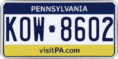 PA license plate KOW8602
