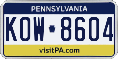 PA license plate KOW8604