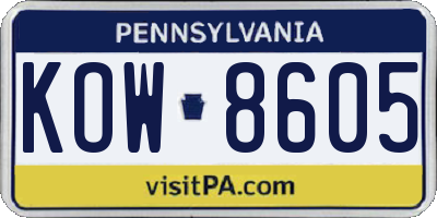 PA license plate KOW8605