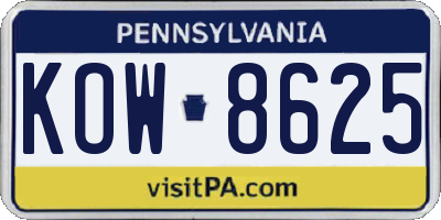 PA license plate KOW8625