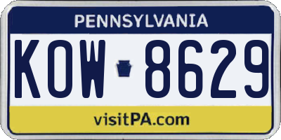 PA license plate KOW8629