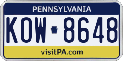 PA license plate KOW8648
